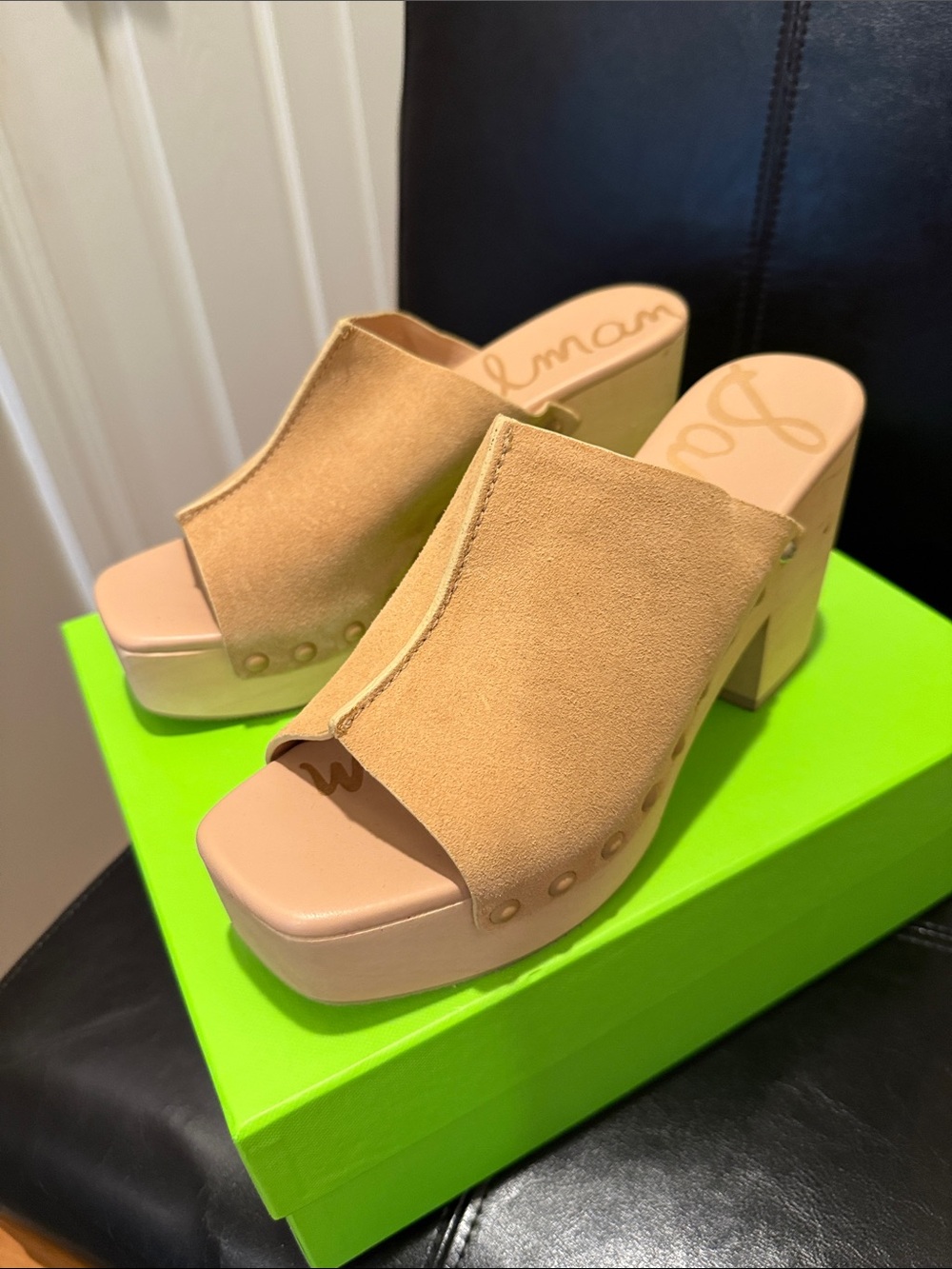 Sam Edelman Womens Tan Suede Platform Mule Heels New 8.5